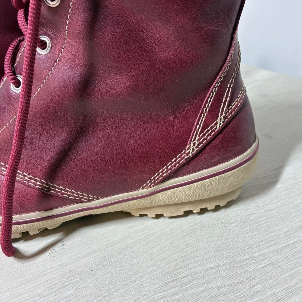 LL Bean Storm Chaser Boots Burgundy Leather Lace Up Duck Boots Womens 7.5